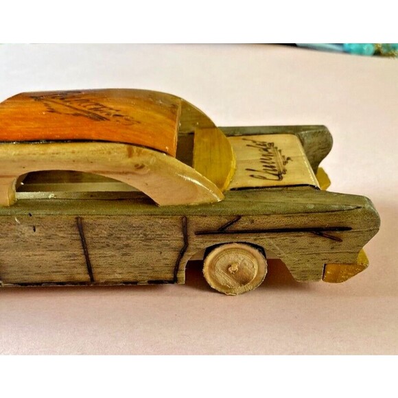 VINTAGE 1955 CHEVROLET Handmade Wooden 7.5" Model Car w/Bahamas Etched on Roof - Picture 5 of 11